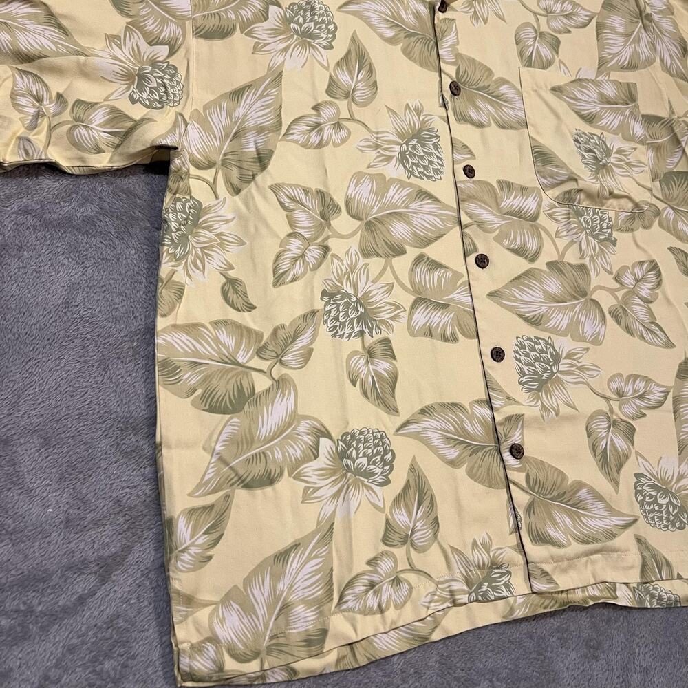 Tommy Bahama Shirt Mens Large Yellow Green Floral Silk Camp Hawaiian Pocket - Picture 2 of 7